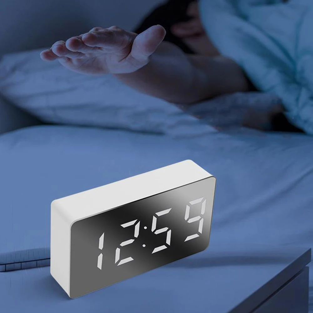 Portable LED Mirror Clock Digital Alarm Clock with Temperature Display Stylish Travel Clock for Home and Office Use