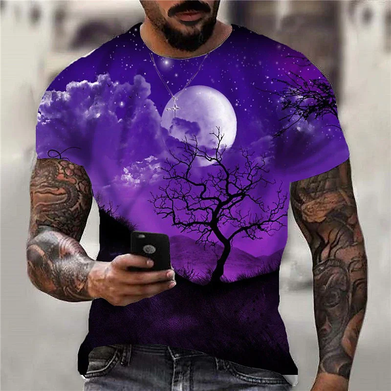 Men's T shirt Galaxy Print Crew Neck Sports Short Sleeve Casual Outdoor Streetwear Male Top Tees Pullover Oversized Clothing