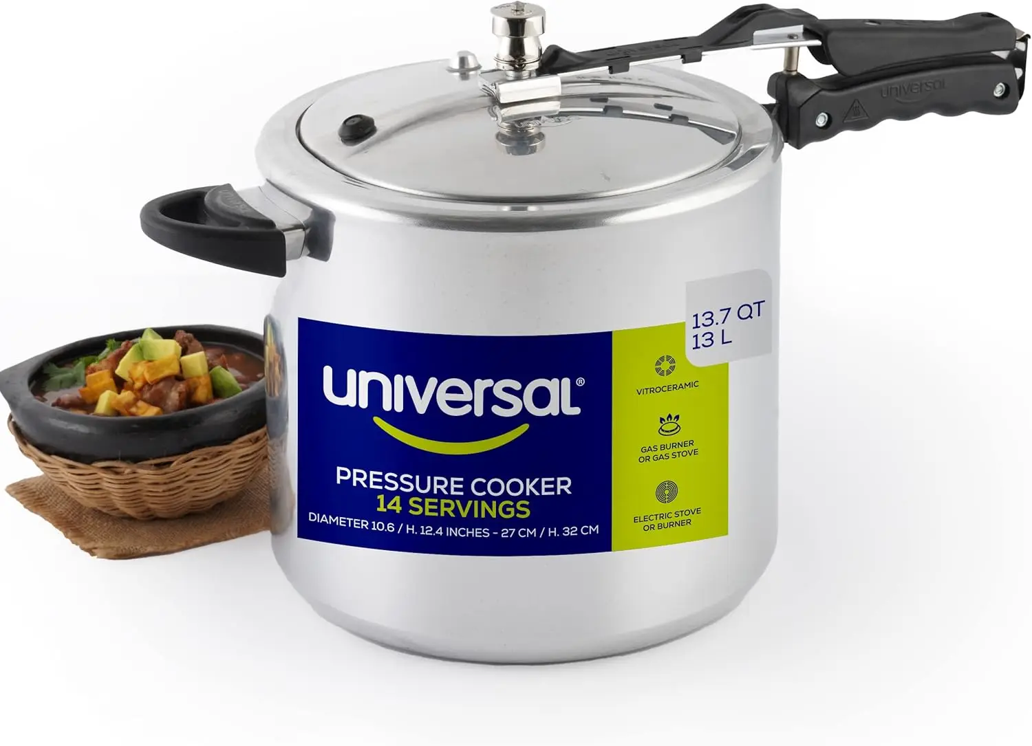 

13.7 Quart Aluminum Pressure Cooker with Safety Systems, Ideal for Stews and Soups