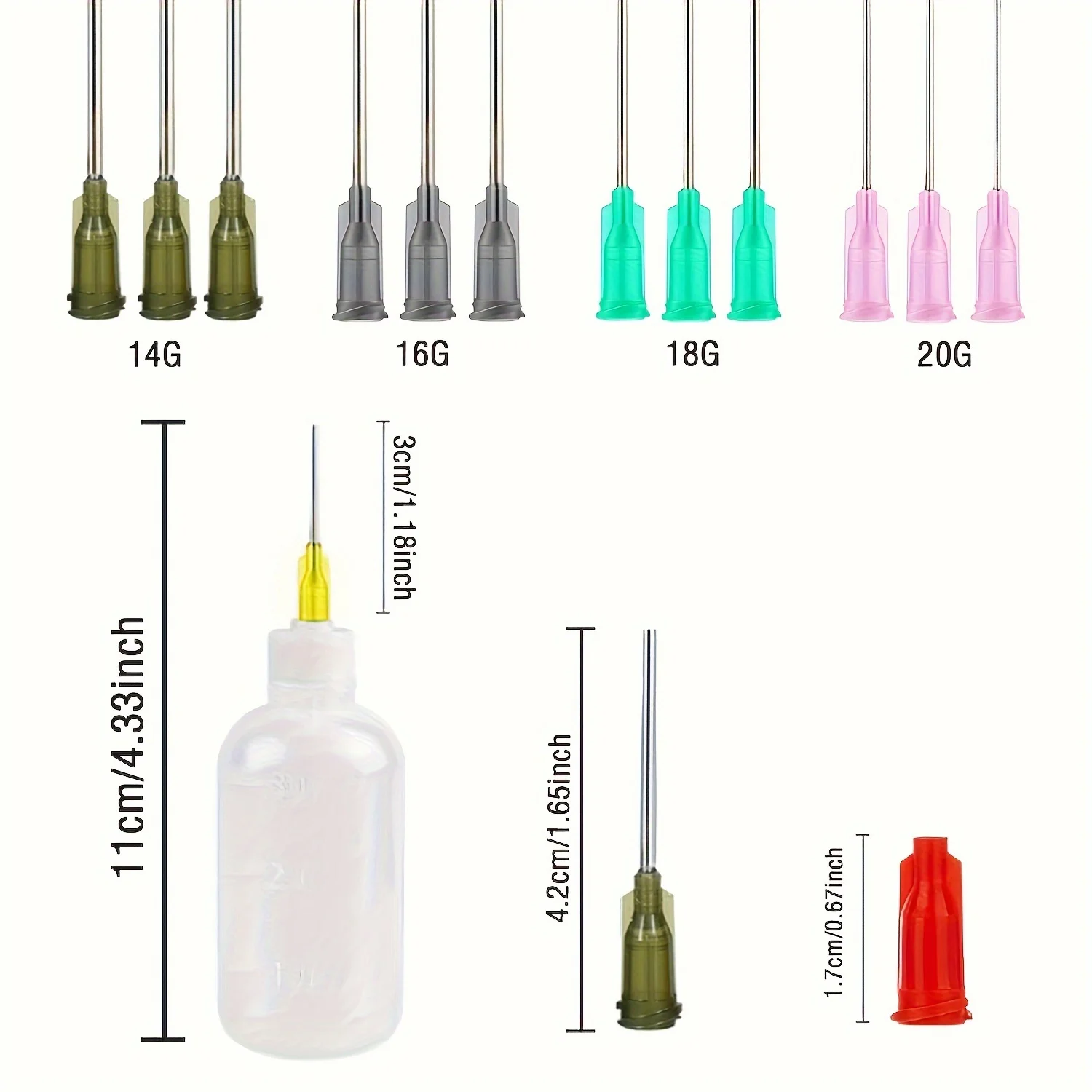 34 Pcs Glue Applicator Bottles Set, 30ml Plastic Squeezable Dropper Bottles with Blunt Needle Tip 14ga 16ga 18ga 20ga