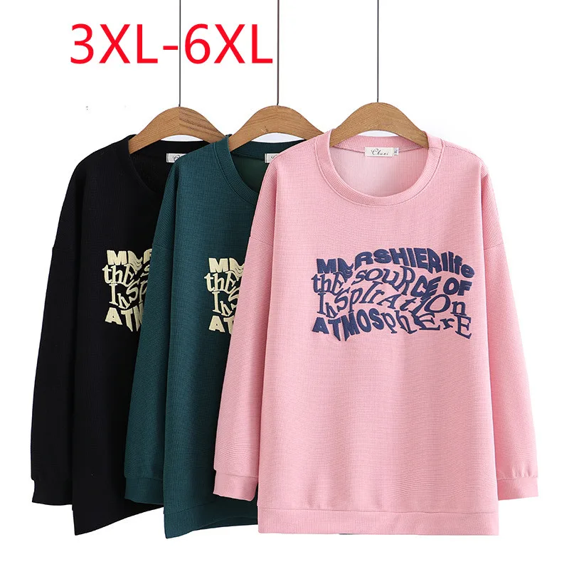 

New 2022 Ladies Autumn Winter Plus Size Tops For Women Large Size Long Sleeve O-neck Print green Coat 3XL 4XL 5XL 6XL