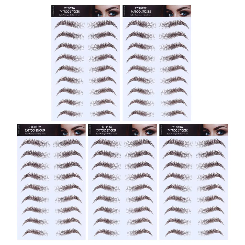 

5Pcs Eyebrow Stickers Temporary Brow Tattoos Makeup Brow Sticker Bionic Eyebrow Stencils No Harm Skin Safe Instant Full Eyebrows