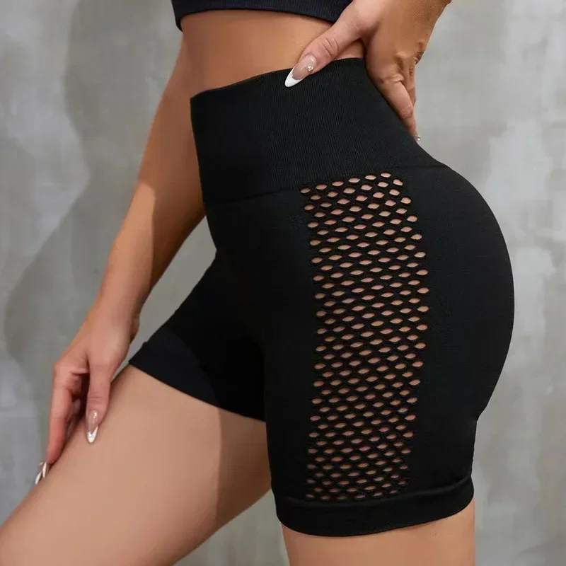 Women Sexy Hollow Out Shorts Elastic Slim Leggings Seamless Fitness High Waist Hip Lifting Gym Workout Yoga Fashion Shorts