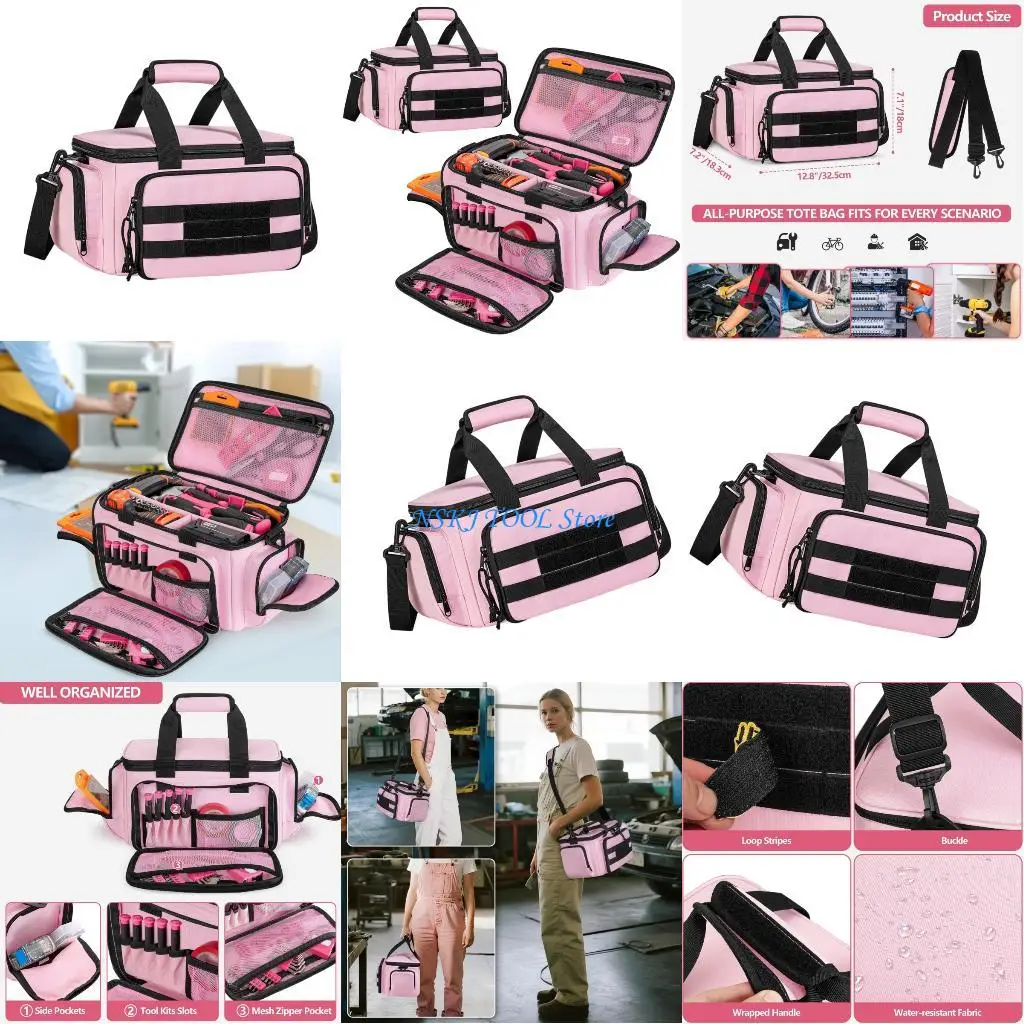 à outils rose 14 pouces à coutures renforcées L8RC pour femmes avec poches latérales