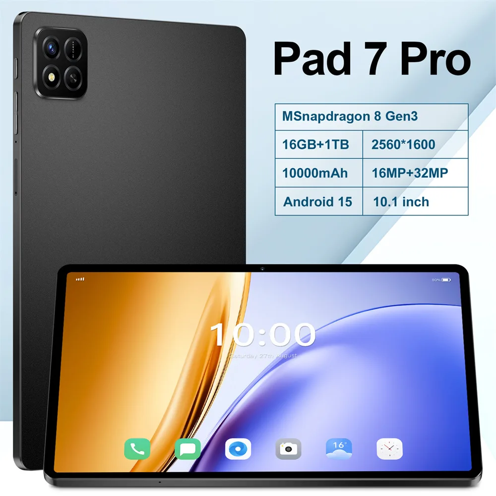 

HOT Pad 7s Pro Планшет Глобальная версия 4G 5G Двойная SIM-карта 10,1-дюймовый экран 10000 мАч Вкладка 16 ГБ + 1 ТБ Детские планшеты Android 15 Планшеты