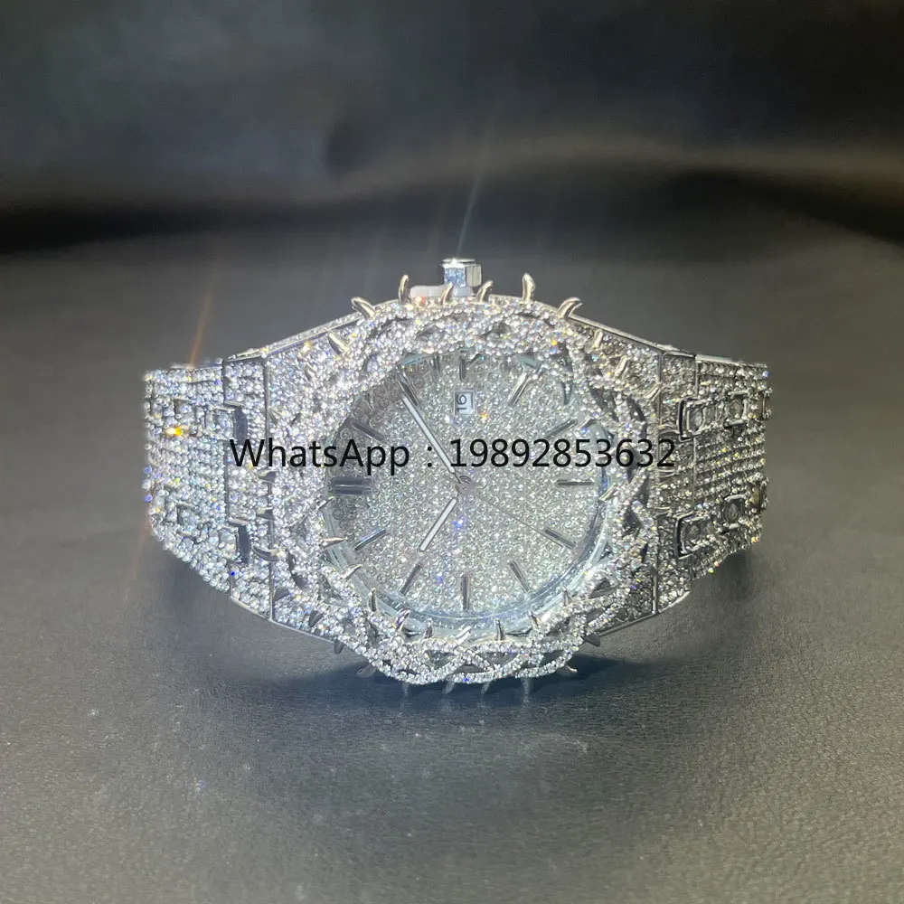 MISSFOX Hot Fashion Full Diamond Watches Men Brand Hip Hop lced Qut Bling Jewelry Flower Quartz Wristwatch For Man Dropshipping