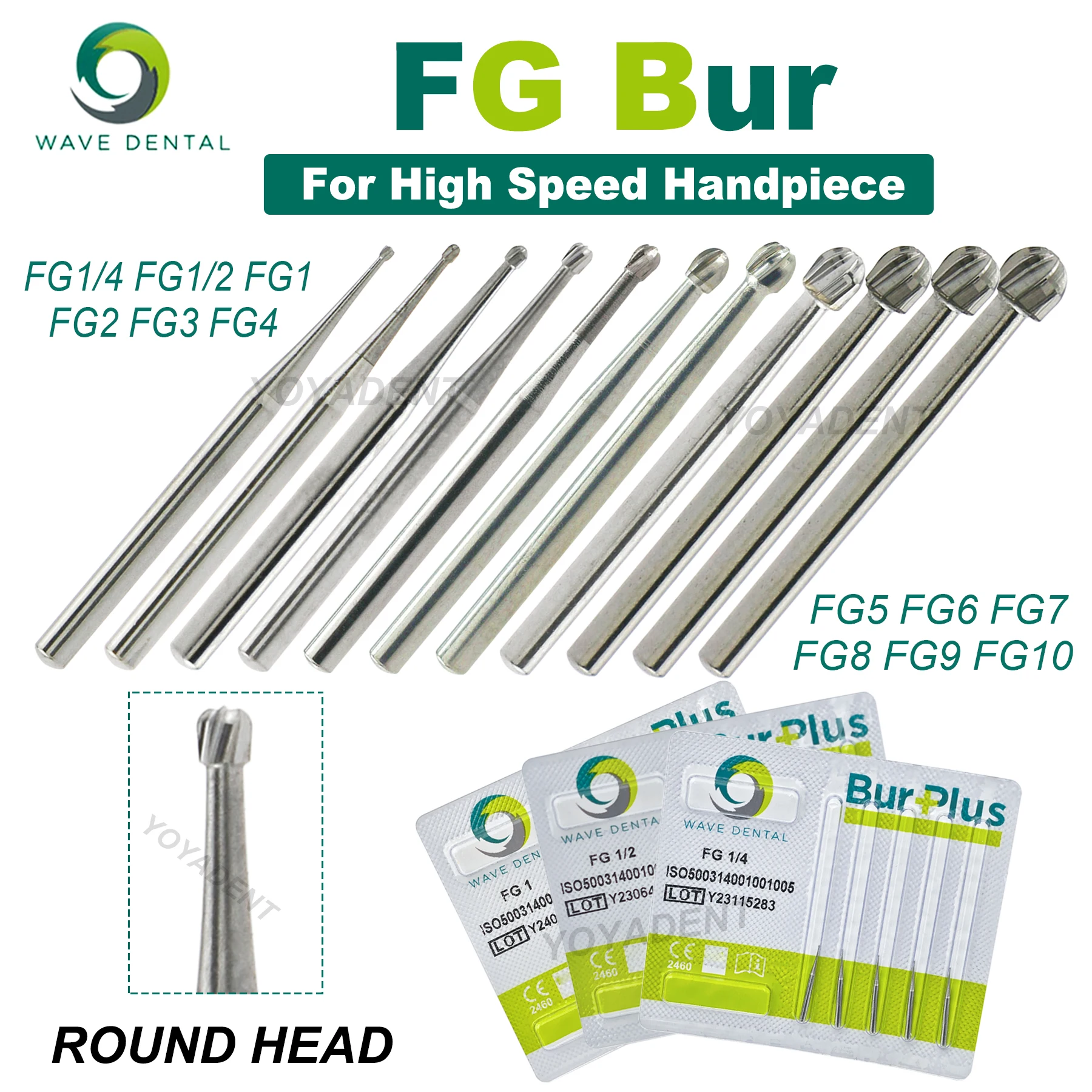 

WAVE Dental Tungsten Carbide Bur Round Ball Head Dentistry Drill FG For High Speed Handpiece Dia.1.6mm 5Pcs/pack