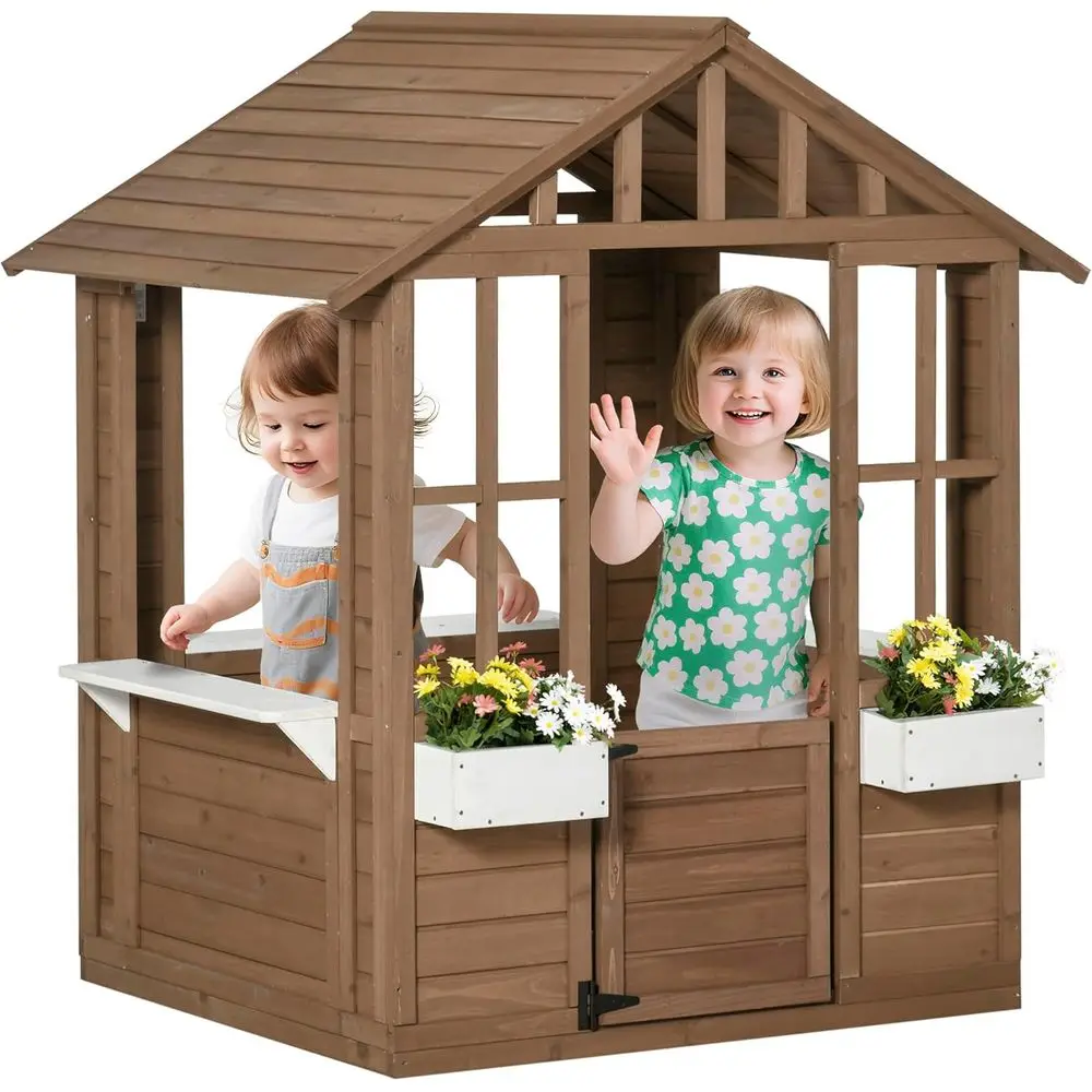 

Детский деревянный уличный игровой домик с функциональной дверью, окнами и держателем для горшков, 47 x 38 x 54