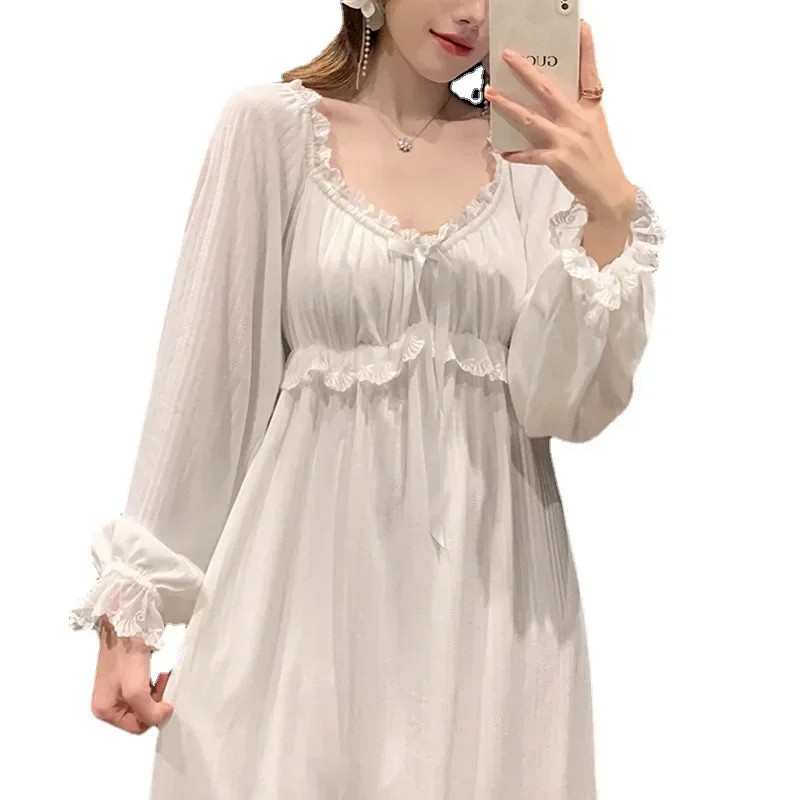 Cotton Nightgowns for Women New Long Sleeve Night Dress Large Size Loose White Nightdress Ladie\'s Nightwear Nightshirt