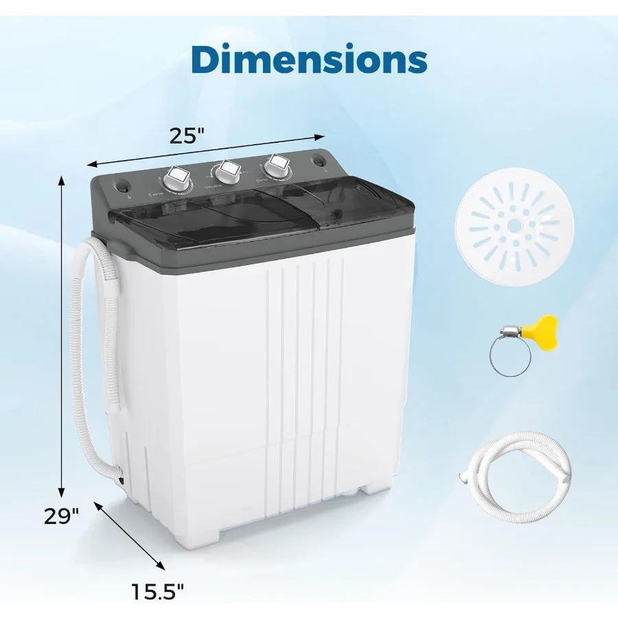 حوض غسيل محمول مزدوج بسعة 20 رطلاً، غسالة غسيل سعة 12 رطلاً ودوار 8 رطل يتميز بمضخة تصريف ومؤقت C