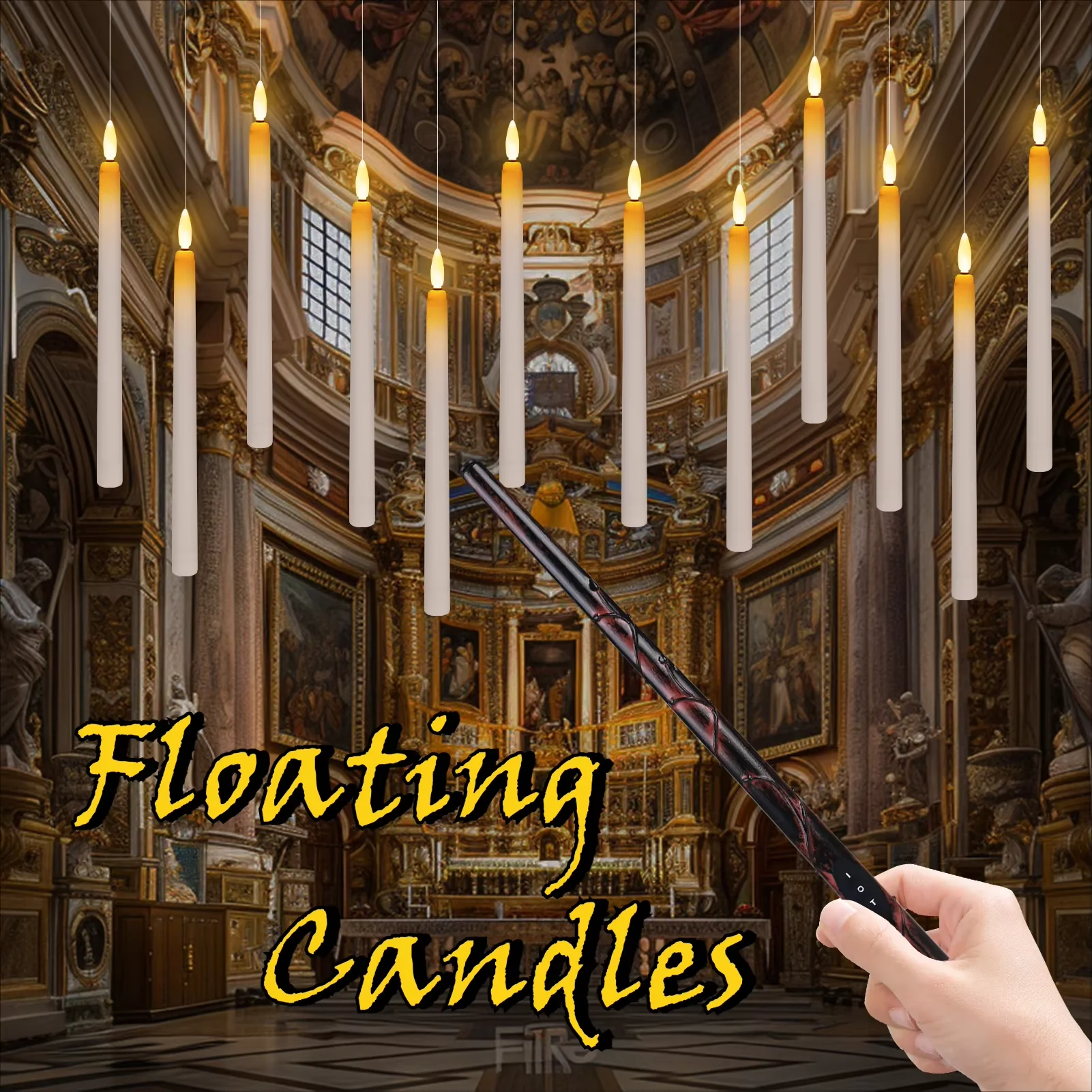 Velas flotantes con varita, decoración remota de Halloween, 8/32 Uds., velas mágicas colgantes, juego de velas cónicas LED parpadeantes sin llama