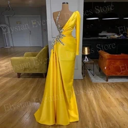 2025 Elegant Women's Mermaid Pretty Evening Dresses One Shoulder Long Sleeve Prom Gowns Beaded Formal Party Customized Vestidos