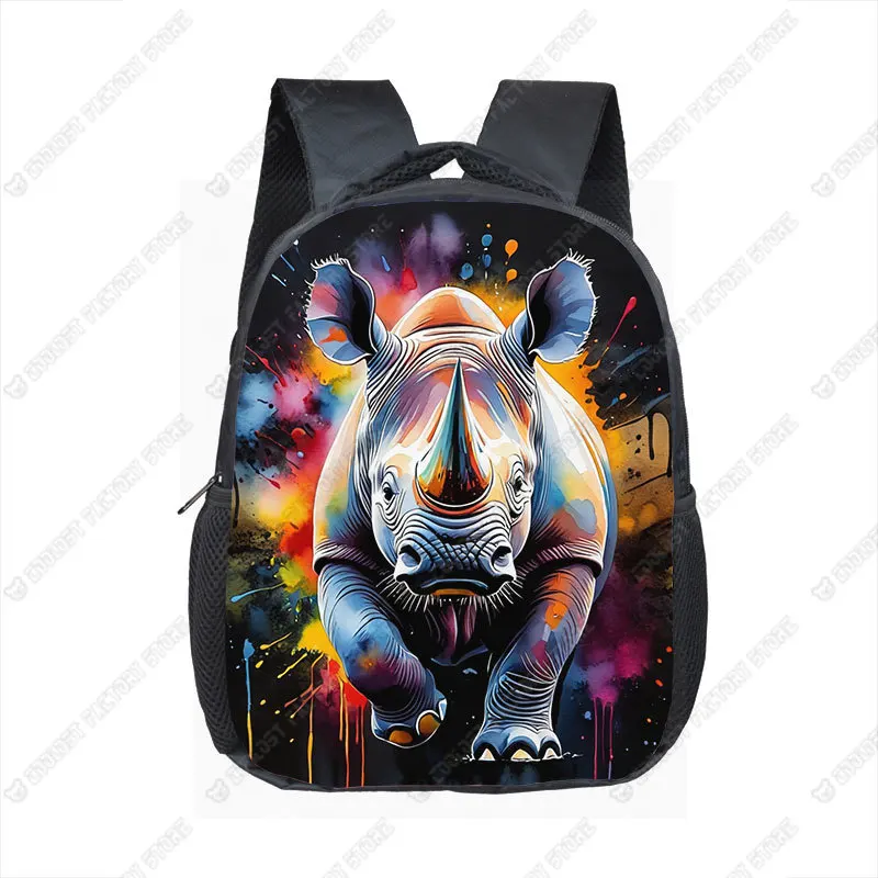 12 Inches Watercolor Animal Pattern Backpack for 2-4 Years Panda Wolf Owl Shark Bookbags Kindergarten Toddler School Bags
