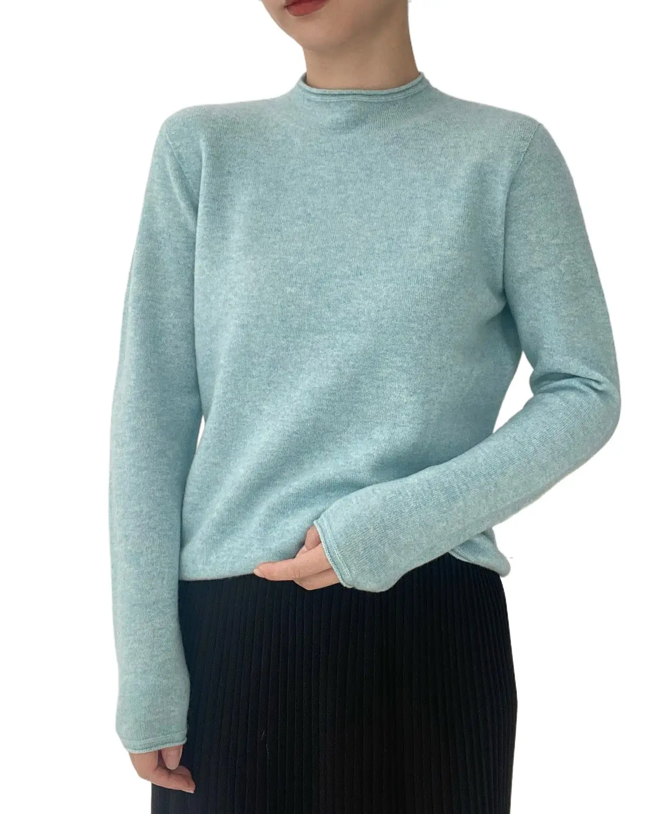 Women's Sweaters Autumn Winter New wool rolled edge full wool knitted bottoming shirt 0118