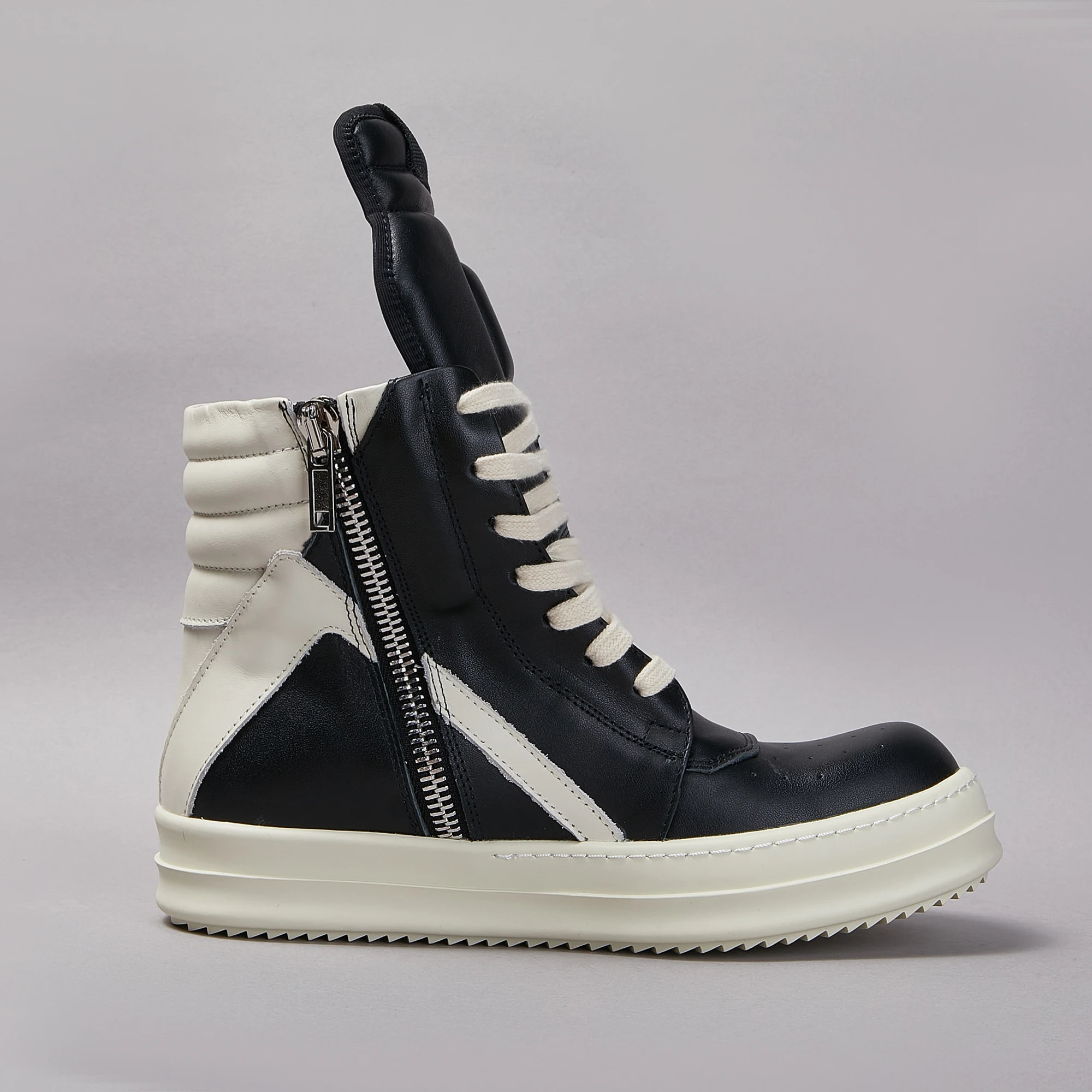 Sapatilha de couro casual para homens e mulheres, bota de tornozelo de alta qualidade, sola grossa, fecho liso preto, Owen, Geobasket, marca de moda