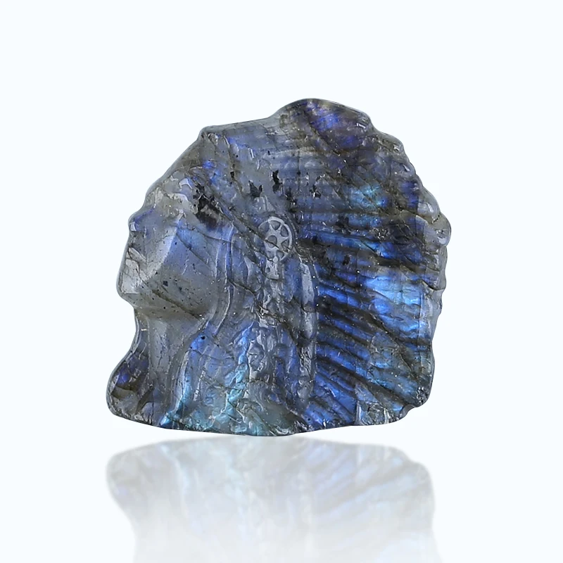 Natural carving  Shining Labradorite Indians Handcarved ornaments Energy Lucky Stone36x34x10mm18.4g