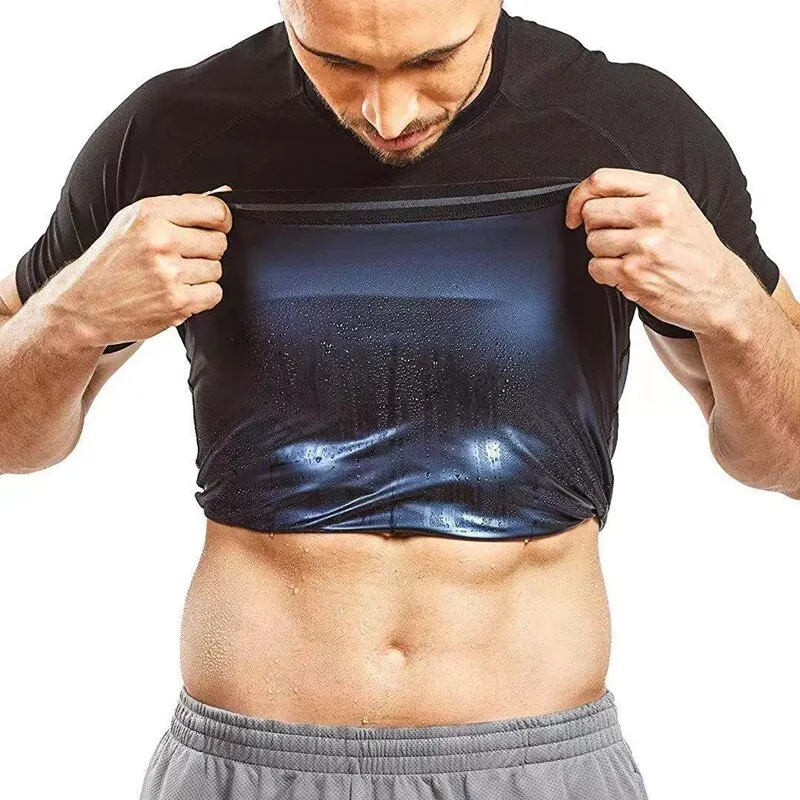 Colete de suor masculino Sauna Manga curta Camisa de captura de calor Shaper do corpo Shapewear Emagrecimento Cintura Camisa de compressão de treino