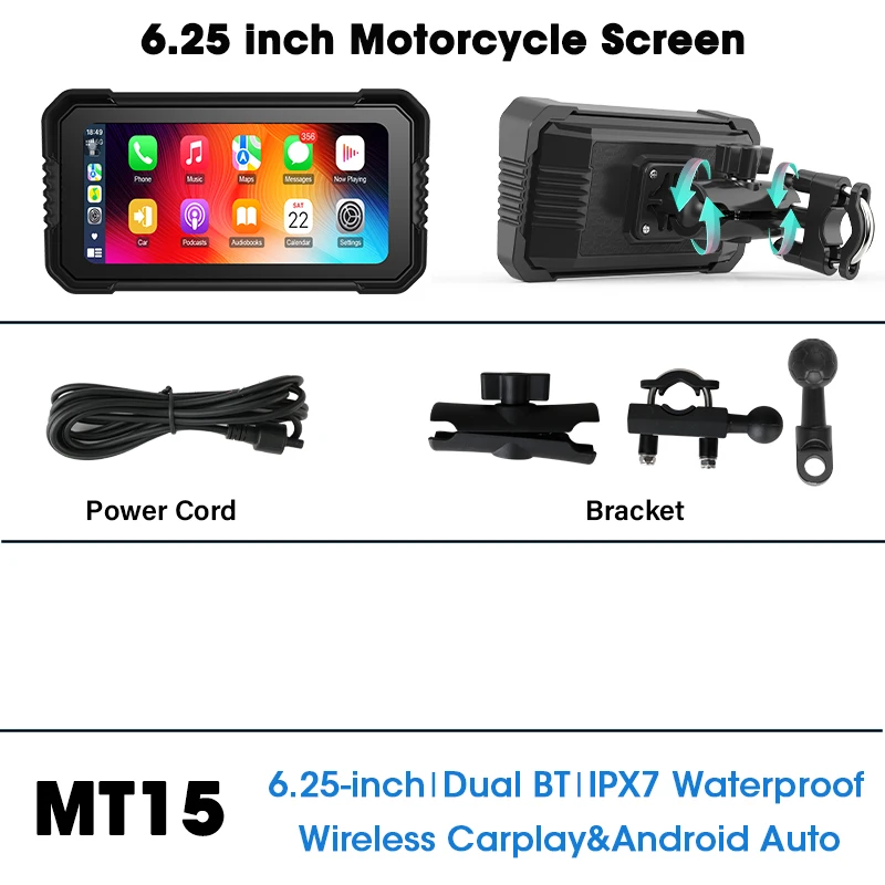6.25 inch Motorcycle Carplay Scherm 4K DVR GPS Navigatie IPX7 Waterdichte Moto Monitor Dual Lens Video Recorder Ondersteuning TPMS