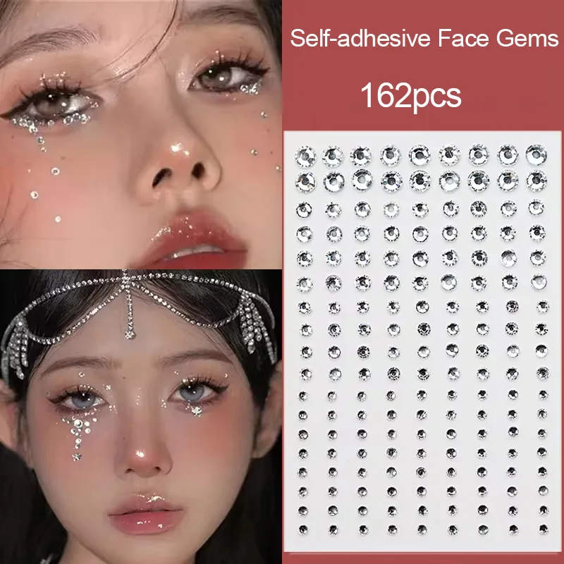 162pcs Self-Adhesive Face Gems  for Makeup, Festival Jewels, Hair Gems, Face Rhinestone Stick On for Hair Gems Makeup Sticker