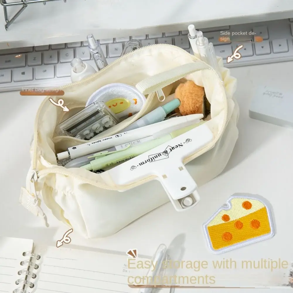 

DIY Large Capacity Pencil Box Organizer Zipper Embroidered Patch Pencil Case Aesthetic Portable Stationery Storage Bag Gift