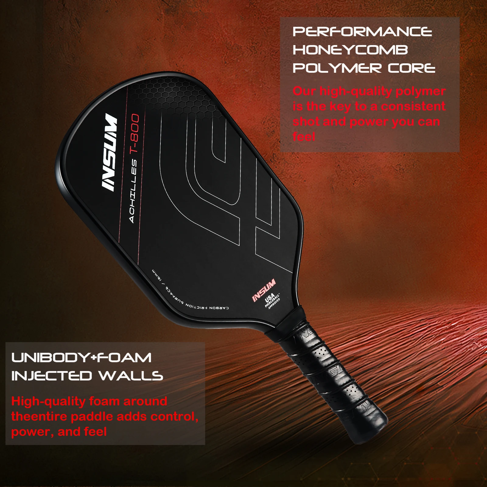 INSUM Achilles Pickleball Paddles Large Sweet Spot T800 Carbon Fiber Foam Injected Walls Thermoforming CFS 16mm with Gift USAPA