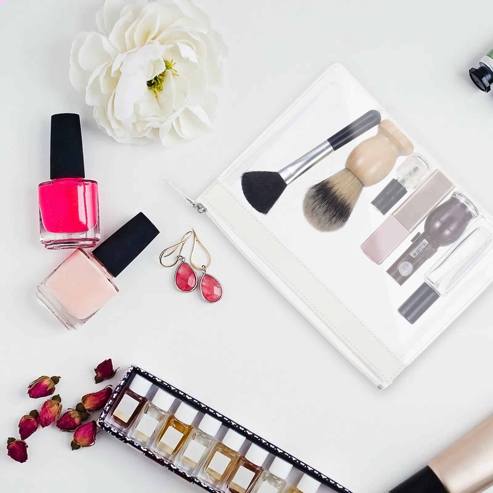 Bolsa de aseo transparente impermeable con cremallera, organizador elegante y exquisito para mujeres, para viajes, uso diario, portátil, de plástico, 1 unidad