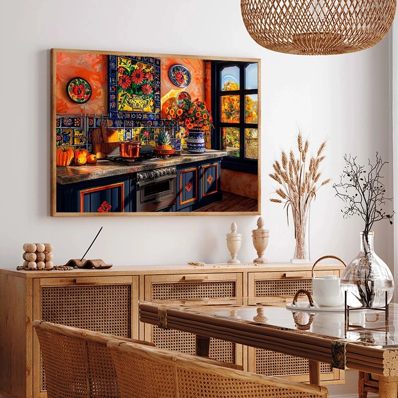Nordic Traditional Farmhouse Kitchen Still Life Cactus Poster Colorful Landscape Canvas Paintings Wall Art Pictures Home Decor