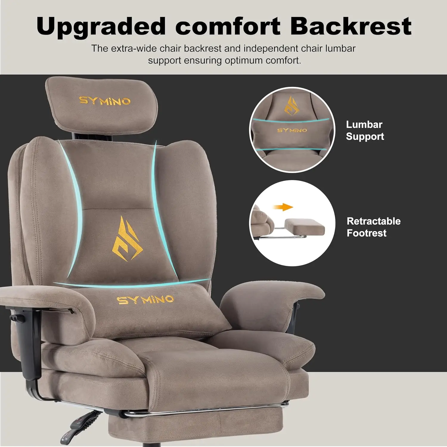 Gaming Chair with Foot Rest, Unique Up/Down Armrests, Twill Fabric Ergonomic High Back Chair, 150° Recline Solid Color Computer view 5