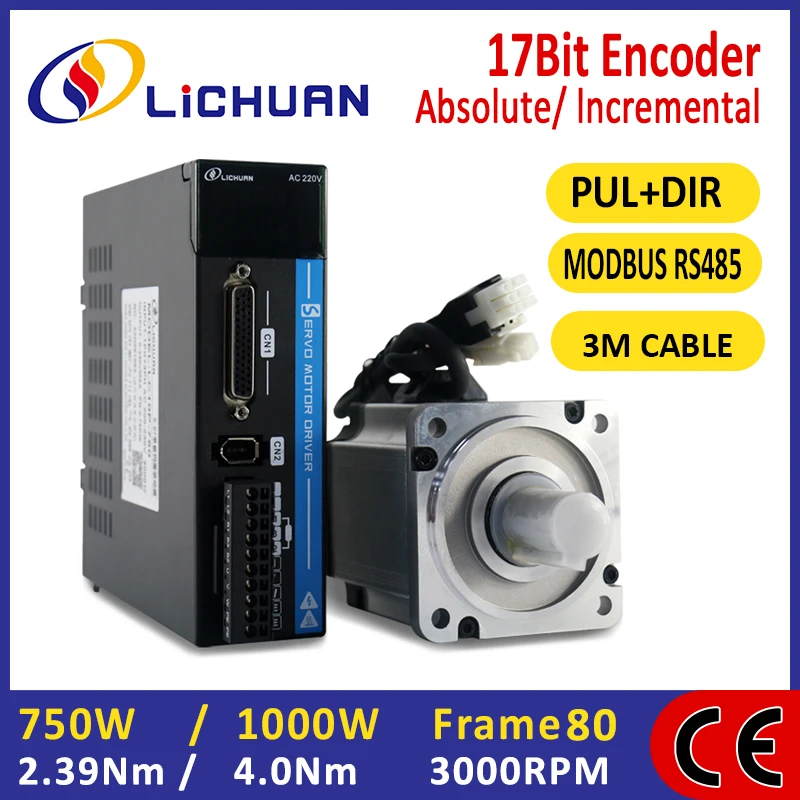 codificador incremental lichuan 17bit ac220v 750w servomotor 24nm 3000rpm ou 1kw ac servo motor 32nm 3000rpm com driver ac220v 01