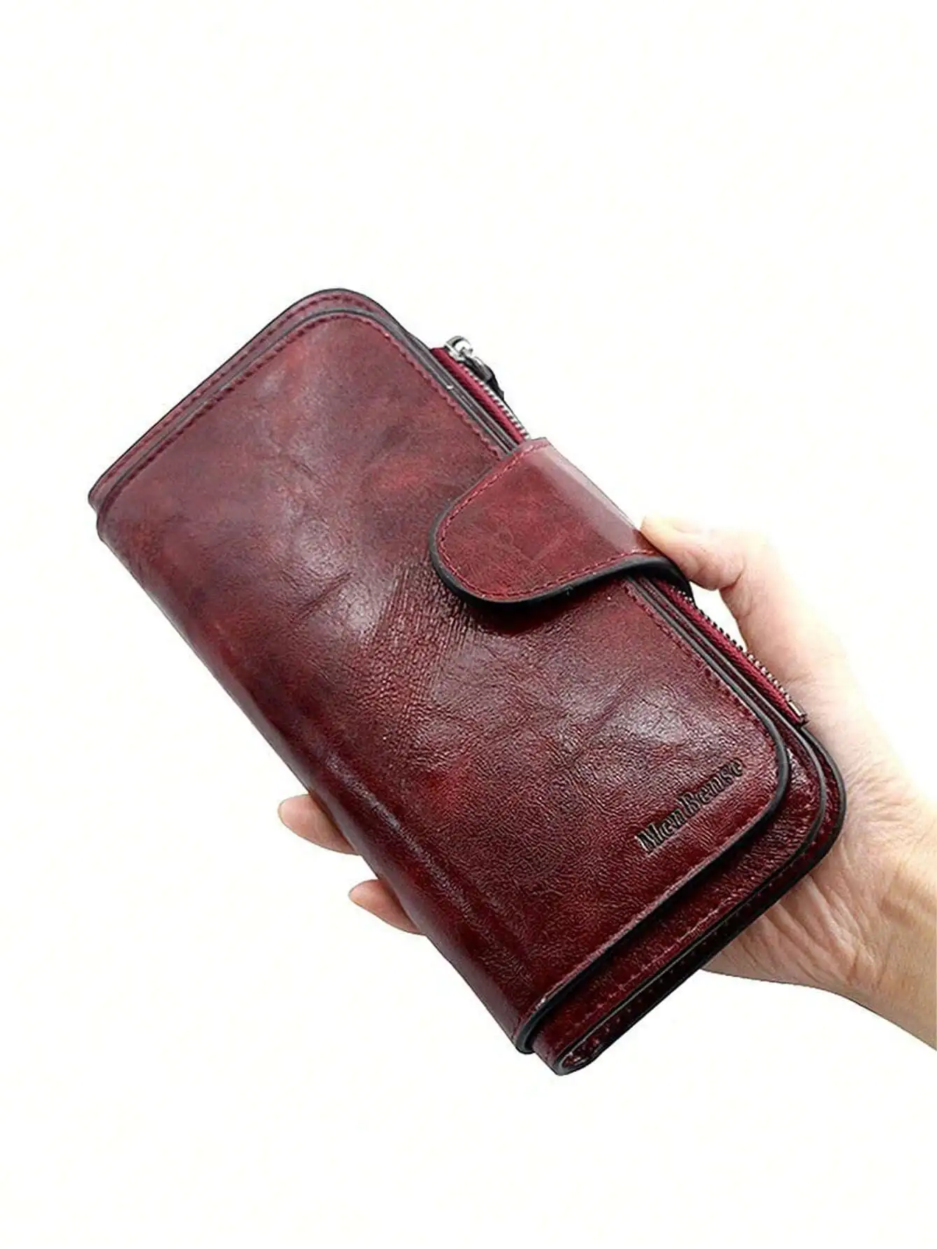 

Women's Long Wallet, Minimalist Oiled Leather Clutch Purse, Random Printed Letter/Pattern (All Prints Are Random)