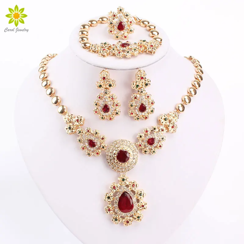 Fine Jewelry Sets For Women Wedding Accessories African Beads Party Gift Gold Color Crystal Necklace Earrings Sets