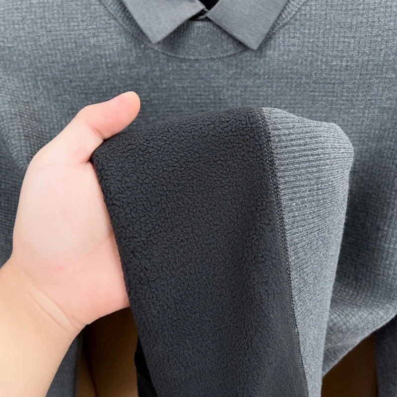 designer original Men's Autumn winter new false two-piece lapel high quality luxury knitwear sweater keep warm Men clothing tops