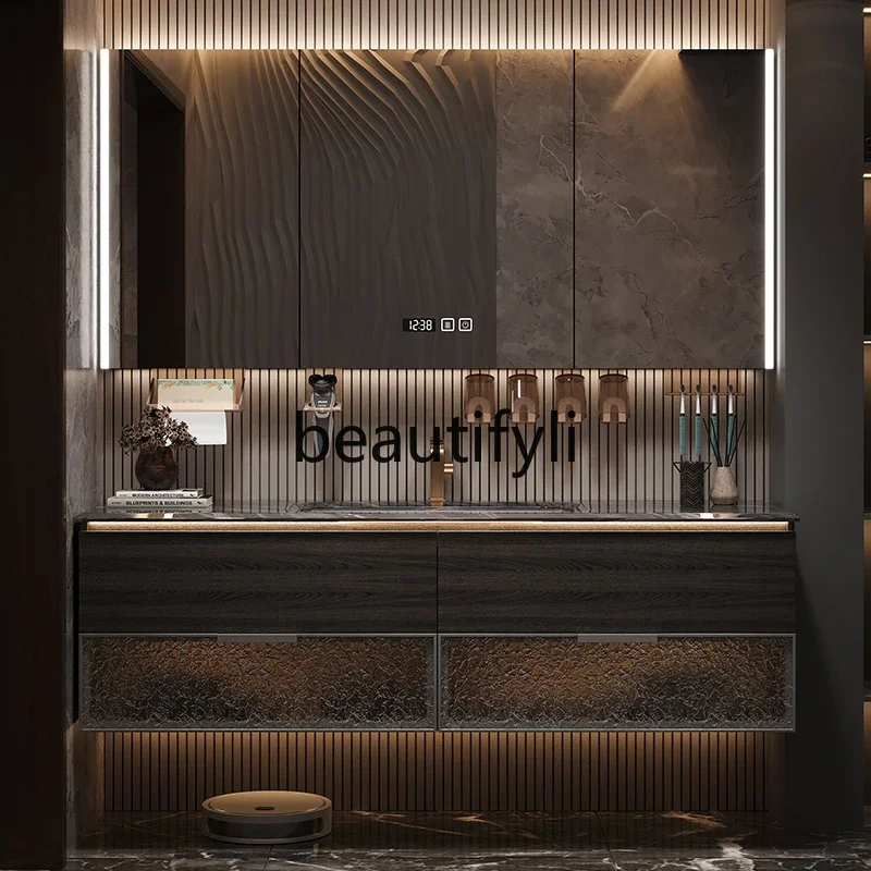 Light luxury hotel style bathroom cabinet combination marble luxury stone countertop washbasin sink washbasin cabinet D80