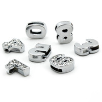 10PC/lot Hole 10MM Slide number Rhinestones DIY slide Charm 0 - 9 Fit For 10mm keychains Wristband Bracelet