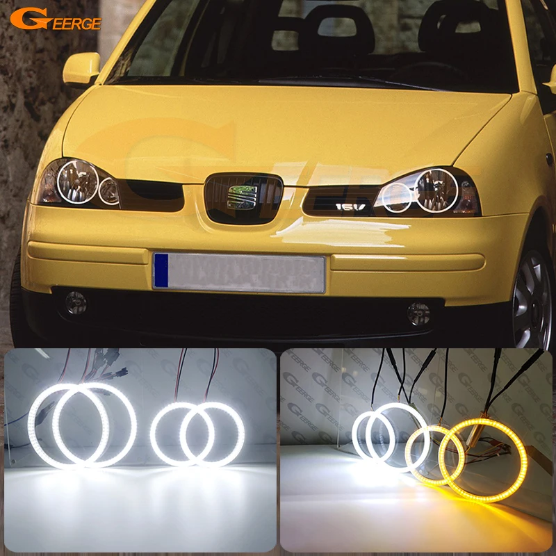 

For SEAT Arosa 6h Facelift 2000 2001 2002 2003 2004 Excellent Ultra Bright Switchback DRL Turn Signal LED Angel Eyes Halo Rings