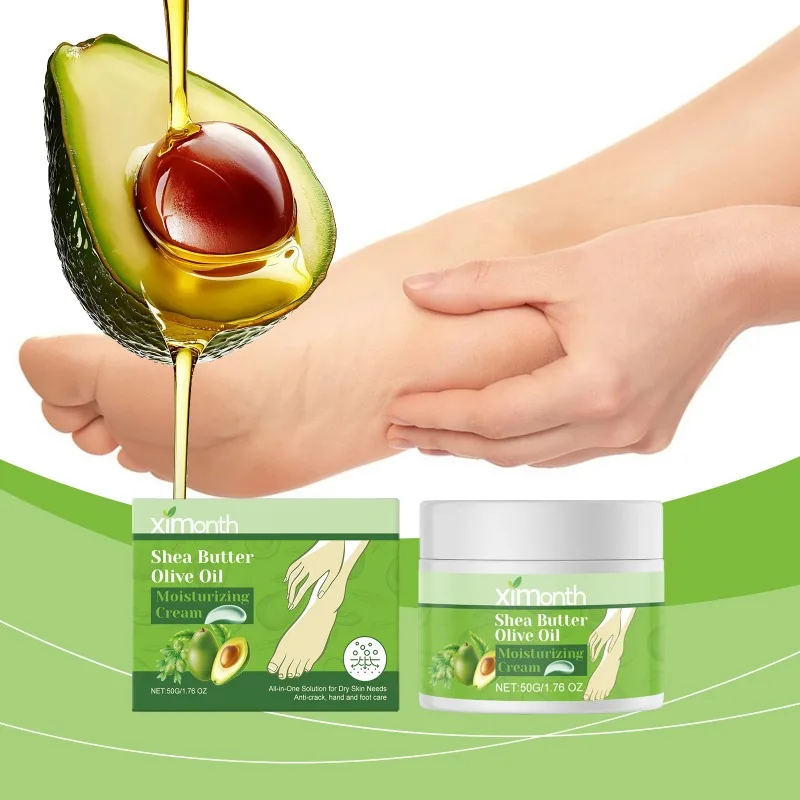 Burro di karitè Olio d'oliva Crema idratante Esfoliante Piedi Maschera Anti-essiccazione Cracking Crema idratante delicata per la cura dei piedi Spa 50g