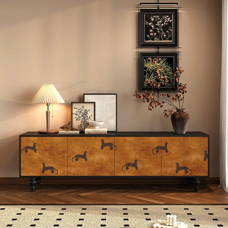 Abstract art TV cabinet Solid wood painted living room Floor cabinet Storage locker