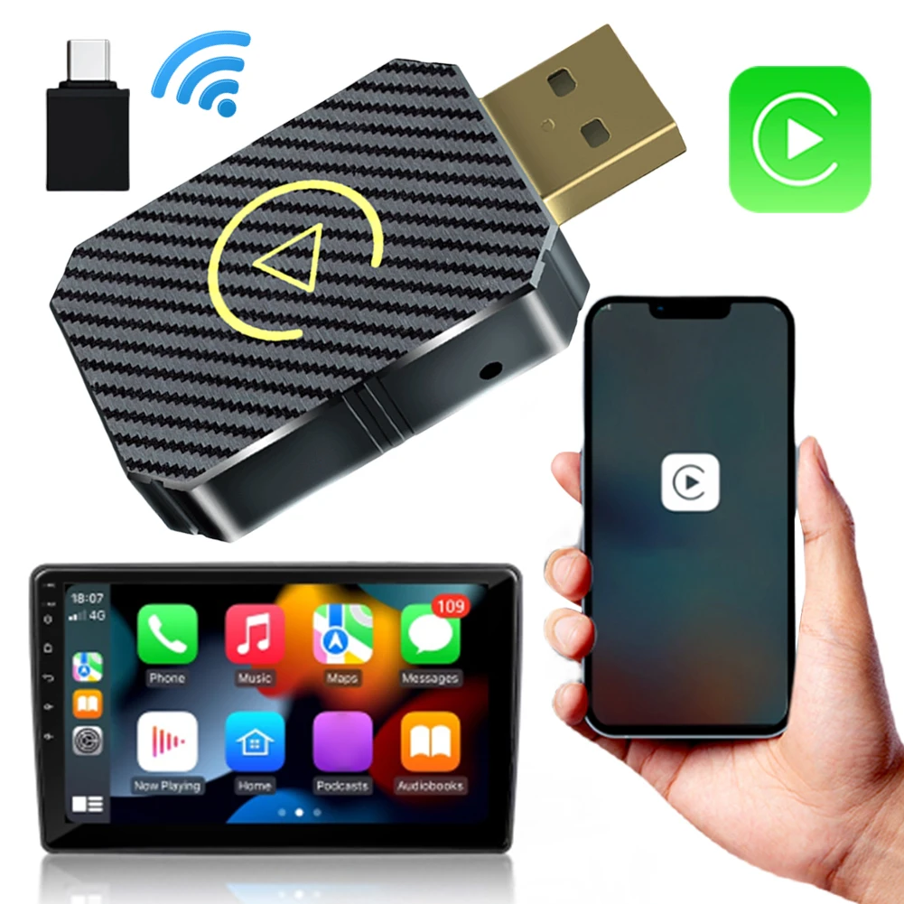 Wired To Wireless Carplay & Android Auto Adapter Bluetooth-Compatible 5.0 WiFi for OEM Wired CarPlay Android Auto Car Systems