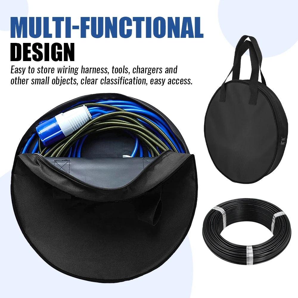 Cable Bag Tools Cable Bag Storage Oxford Waterproof Organizer Bag For Cables Cords Hoses EV Charging Cables Portable Black 600D