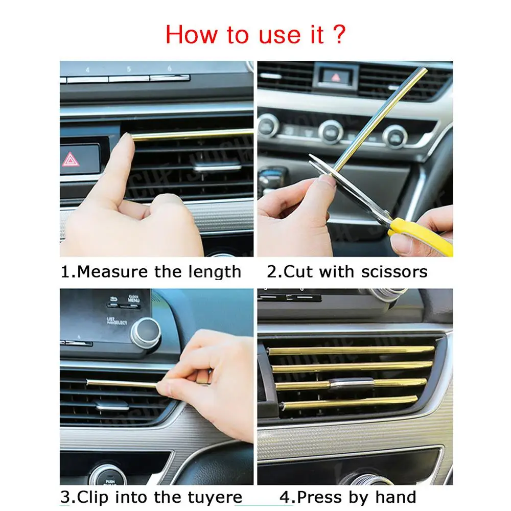 10pcs/set 20cm Universal Car Air Conditioner Vent Outlet Trim Strips U Shape Chrome Colorful Shiny Car Trim Strips Decoration - Image 3