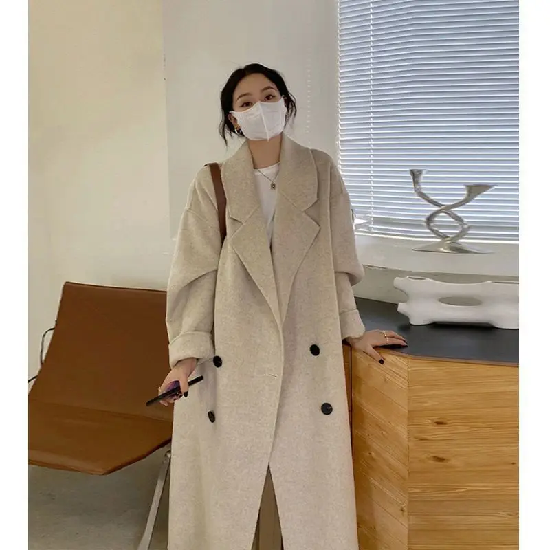 

2023 autumn and winter new foreign-style double-sided woolen coat women's medium and long over-the-knee Korean small woolen coat