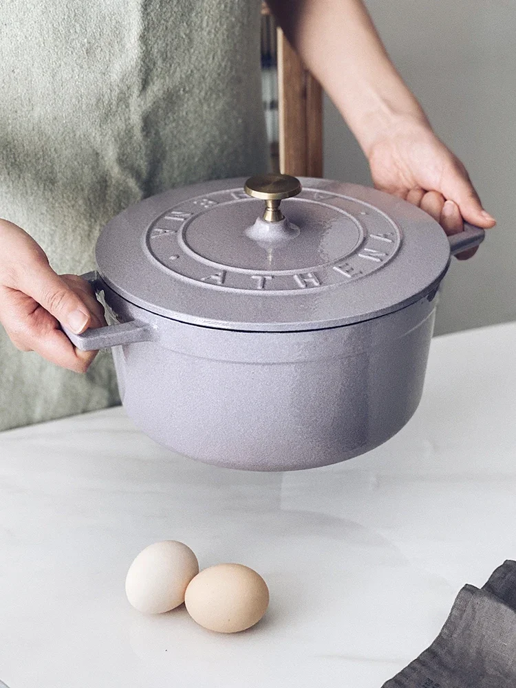 Life Originally Enameled Cast-Iron Cookware Household Saucepan Soup Pot Hot Pot Cast Iron Pot Ribs Claypot Rice Open Fire Large