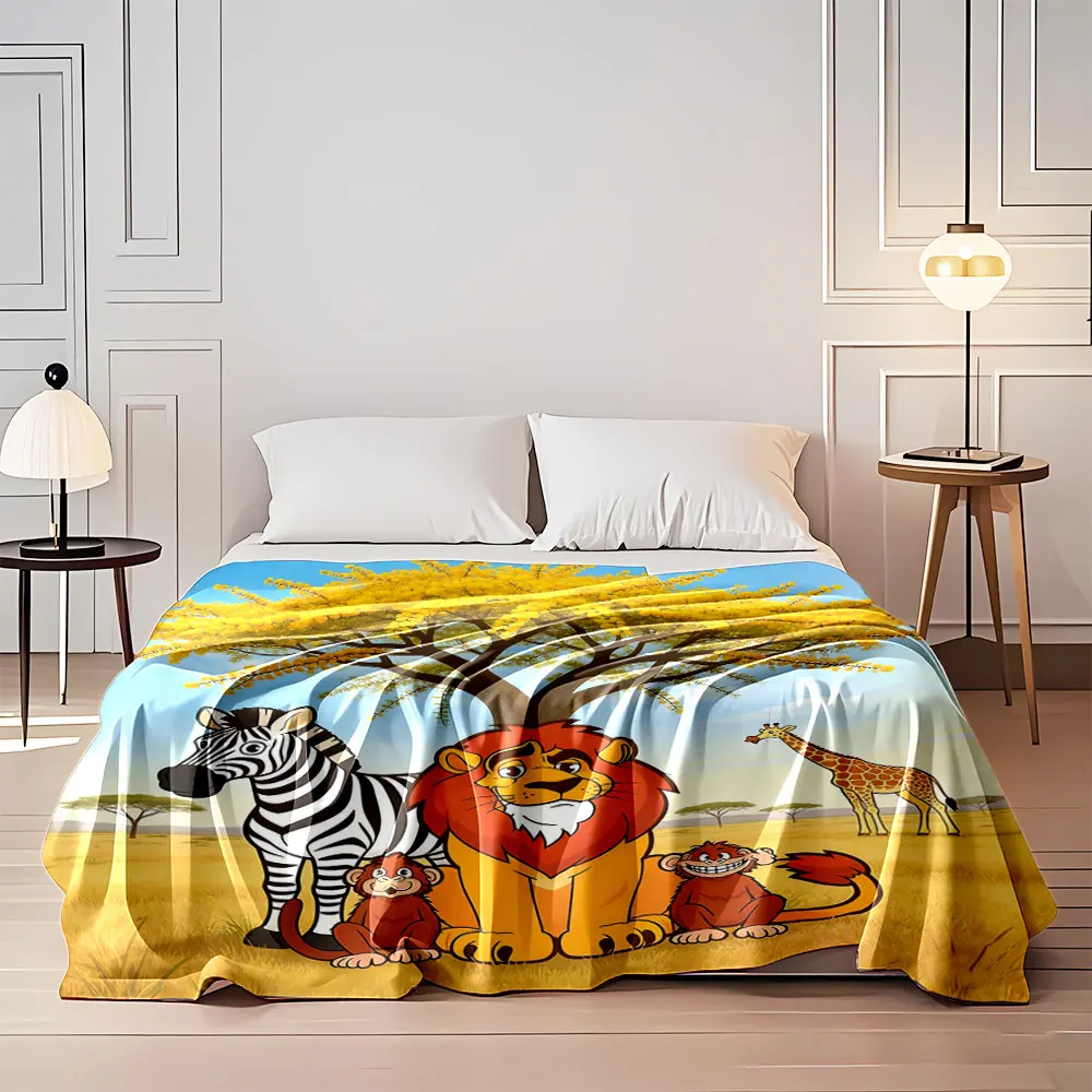 Grassland Animals Anthology Cartoon Print Blanket Suitable for All Seasons Adult Child for Sofa Home Travel Picnic Multi Size