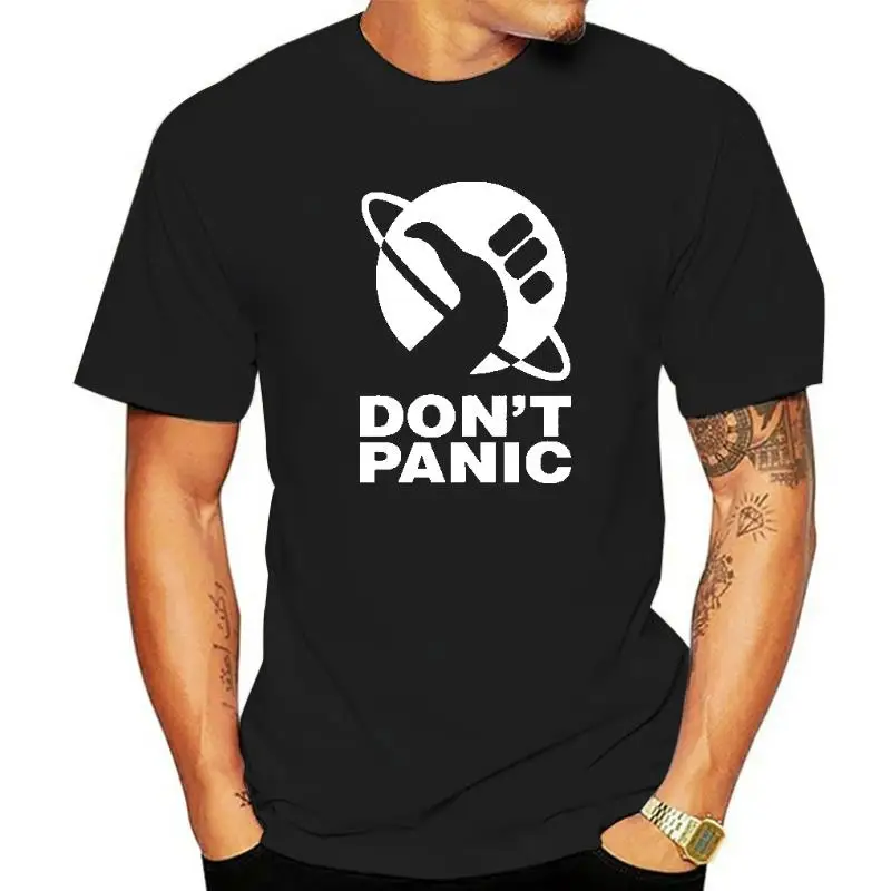 The Hitchhikers Guide To The Galaxy Logo Men T Shirt Don't Panic Print Graphic Tshirts Men TShirt Camiseta Hombre Dropshipping