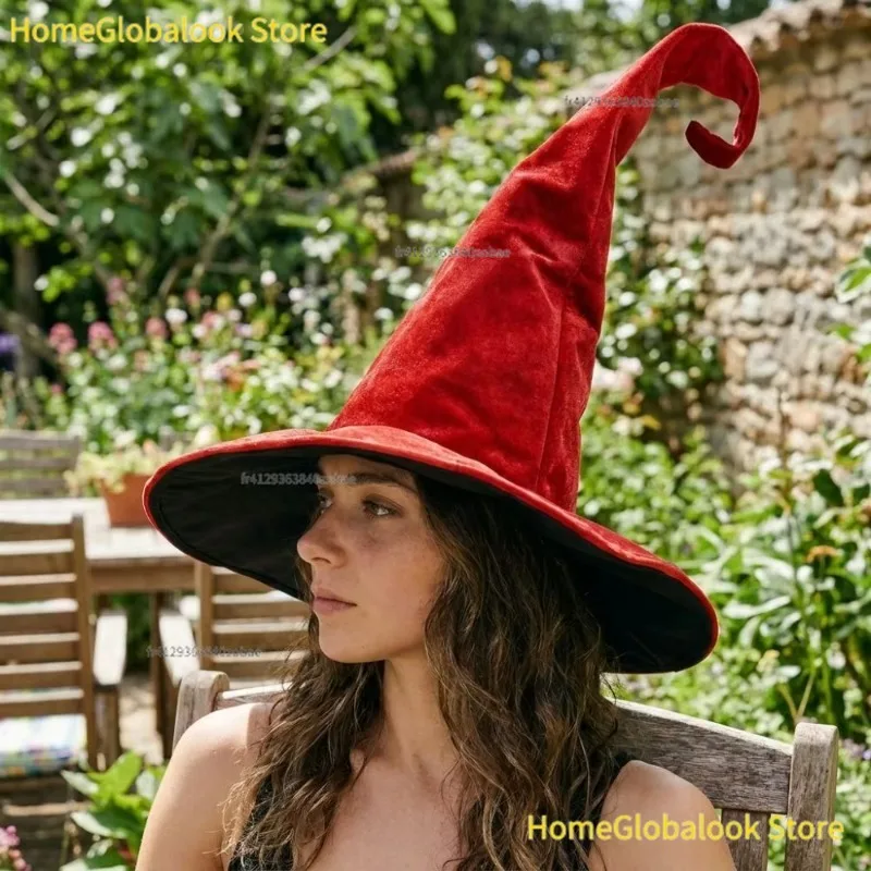 Cappello da strega in velluto per Halloween, da donna, per adulti, alto, con punta affilata e bordo curvo, pieghevole e regolabile, accessorio per costume da strega, ideale per Halloween, carnevale e