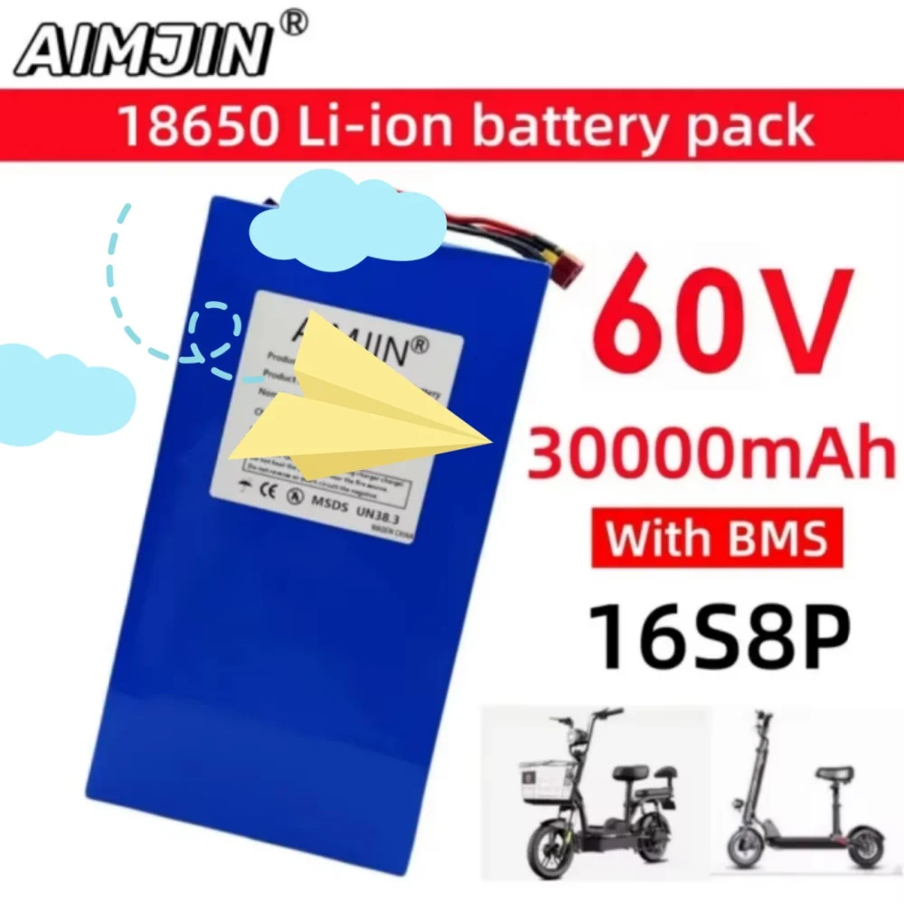 

60V 30Ah 16S8p High Power 1000-3000W Lithium Battery 18650 Cells for Various Transport Vehicles New Condition
