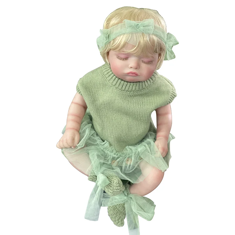 45cm Full Vinyl Body Cute Reborn Sleeping Baby Doll Girl Rosalie with Hand-Rooted blonde Hair