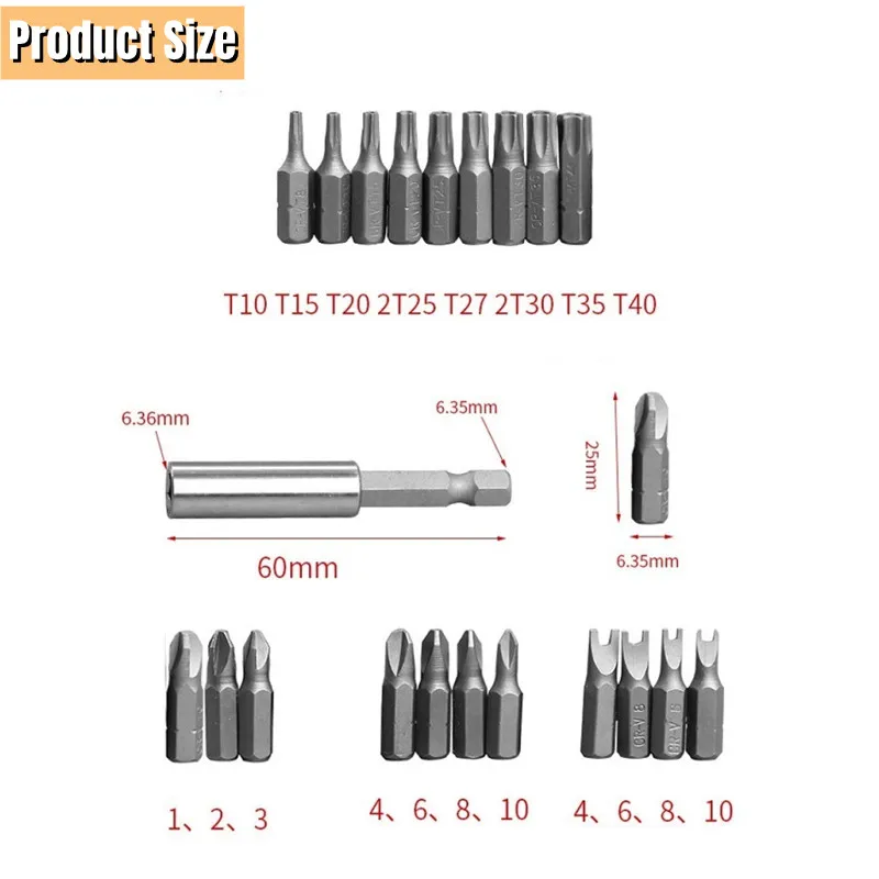 33pcs Hollow Electric Screwdriver Bit Combination Set Hexagonal Plum Blossom Three-Claw Four-Claw Slotted Screwdriver Accessory