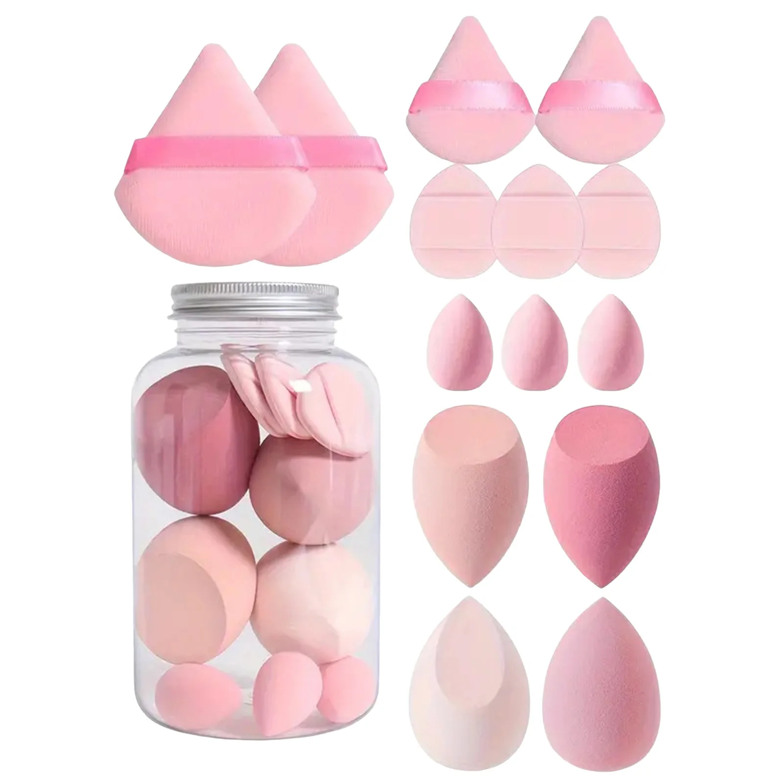 14PCS Makeup Sponge Set - Multicolor Makeup Sponge Blender Beauty Egg Mini Puff Thumb Sponge & Cotton Puffs Women Cosmetic Tools