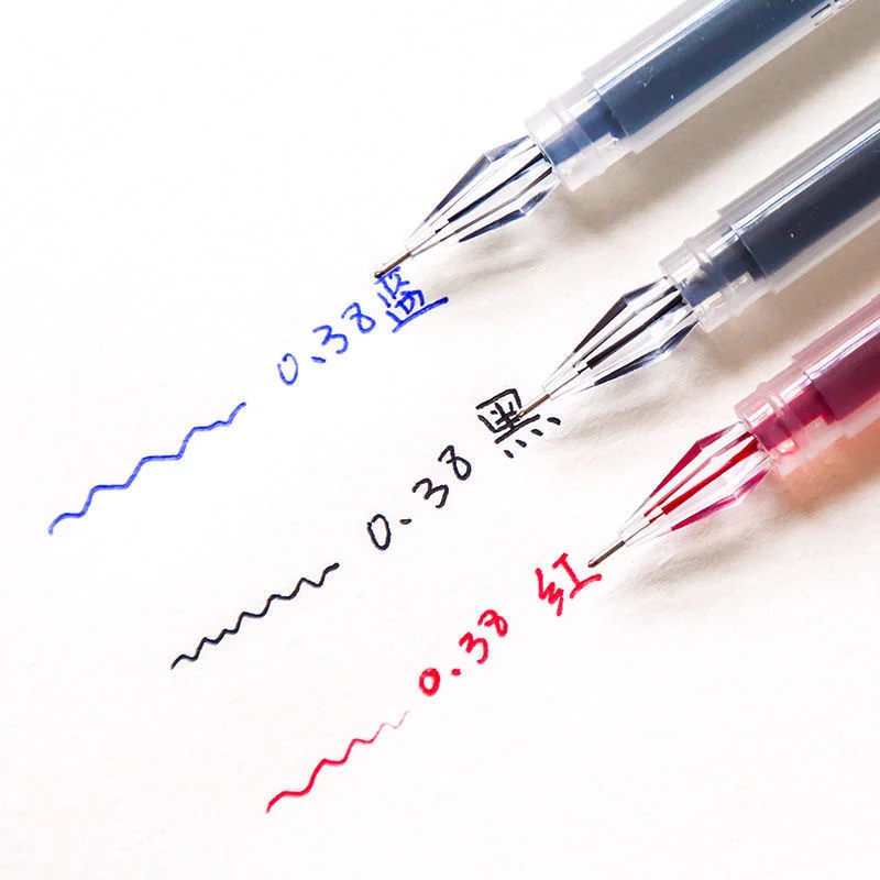 6 Pcs/Set 0.38mm Large-capacity Ink Diamond Tip Gel Pen Black/Blue/Red Refill Exam Signing Writing School Office Supplies